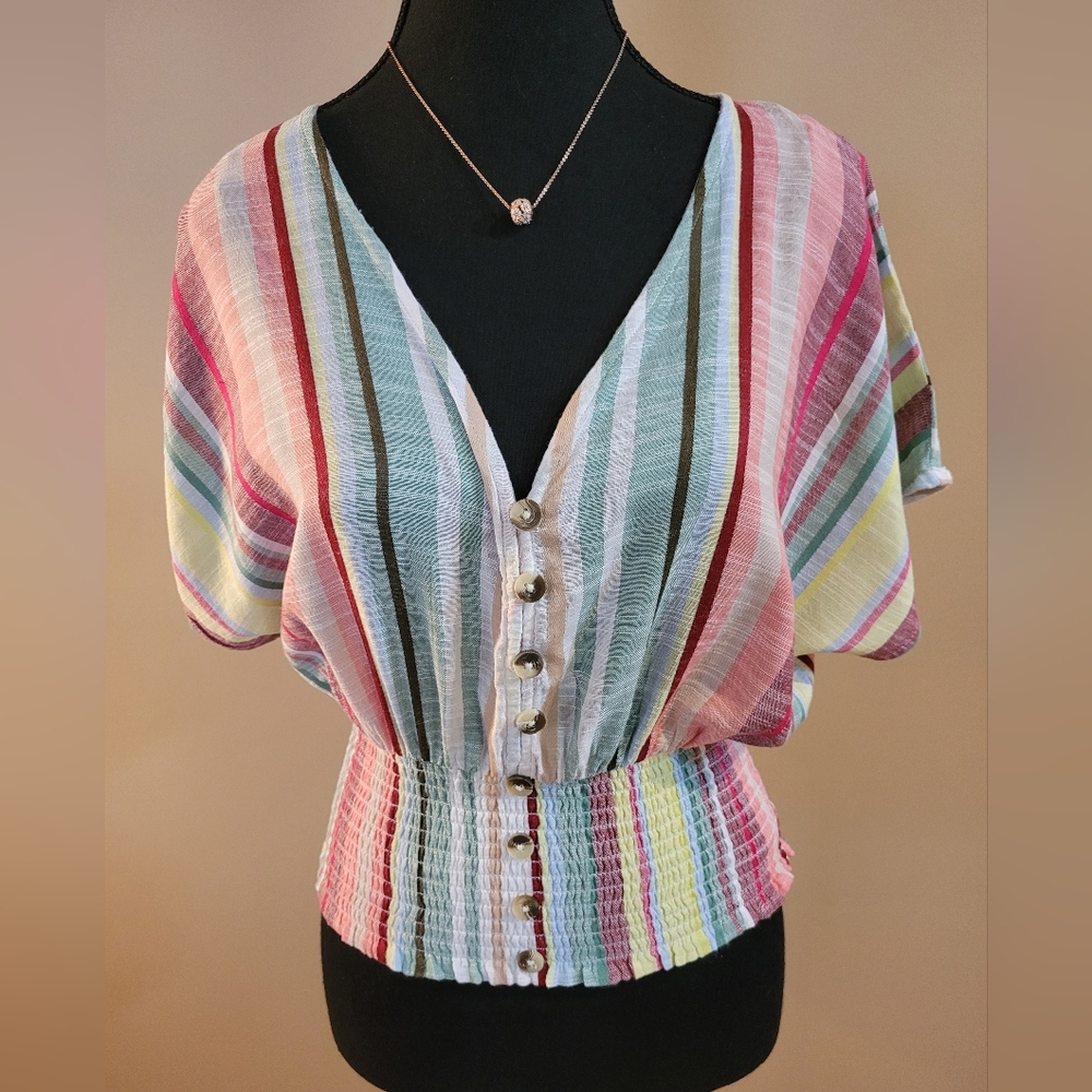 DESIGN LAB LORD & TAYLOR Multi-colored Striped Top, Size Large